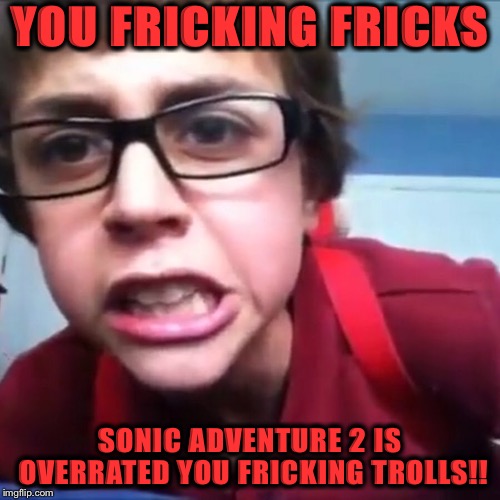 YOU FRICKING FRICKS; SONIC ADVENTURE 2 IS OVERRATED YOU FRICKING TROLLS!! | image tagged in memes,sammyclassicsonicfan | made w/ Imgflip meme maker