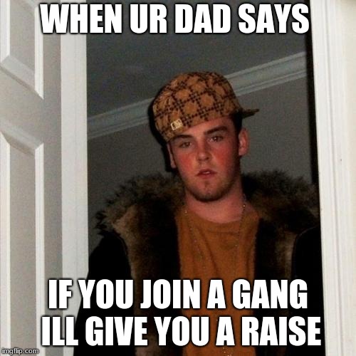 Scumbag Steve Meme | WHEN UR DAD SAYS; IF YOU JOIN A GANG ILL GIVE YOU A RAISE | image tagged in memes,scumbag steve | made w/ Imgflip meme maker