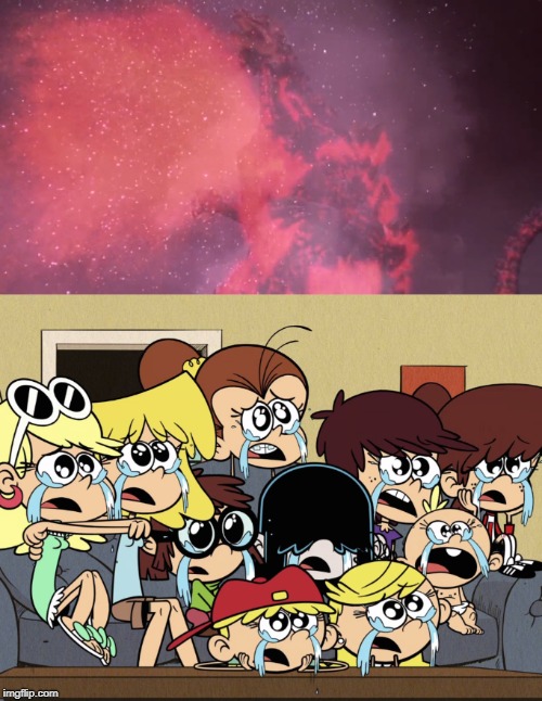 Loud sisters sad during Godzilla's meltdown | image tagged in godzilla,the loud house | made w/ Imgflip meme maker