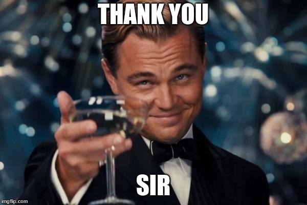 Leonardo Dicaprio Cheers Meme | THANK YOU SIR | image tagged in memes,leonardo dicaprio cheers | made w/ Imgflip meme maker