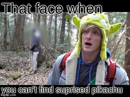 Logan Paul dead boby | That face when; you can't find suprised pikachu | image tagged in logan paul dead boby | made w/ Imgflip meme maker