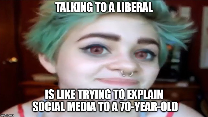 Gotta lead them around by the nose, good thing the ring is already installed | TALKING TO A LIBERAL; IS LIKE TRYING TO EXPLAIN SOCIAL MEDIA TO A 70-YEAR-OLD | image tagged in memes,politics | made w/ Imgflip meme maker