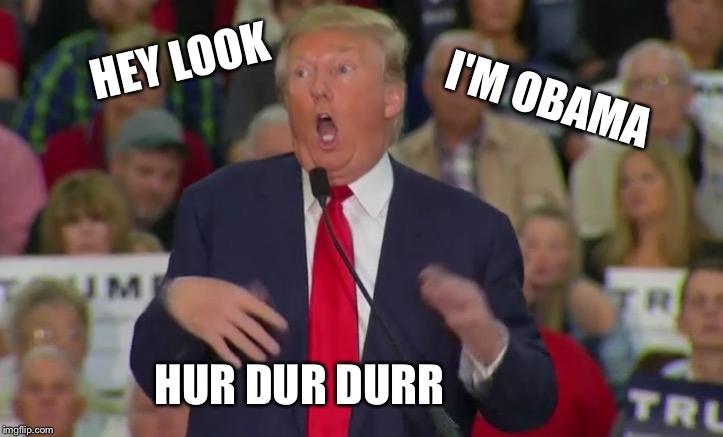 Donald Trump Mocking Disabled | HEY LOOK HUR DUR DURR I'M OBAMA | image tagged in donald trump mocking disabled | made w/ Imgflip meme maker