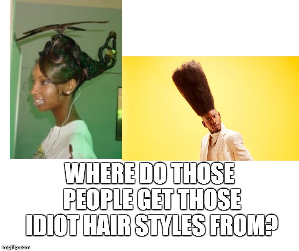 WHERE DO THOSE PEOPLE GET THOSE IDIOT HAIR STYLES FROM? | made w/ Imgflip meme maker
