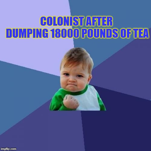 Success Kid | COLONIST AFTER DUMPING 18000 POUNDS OF TEA | image tagged in memes,success kid | made w/ Imgflip meme maker