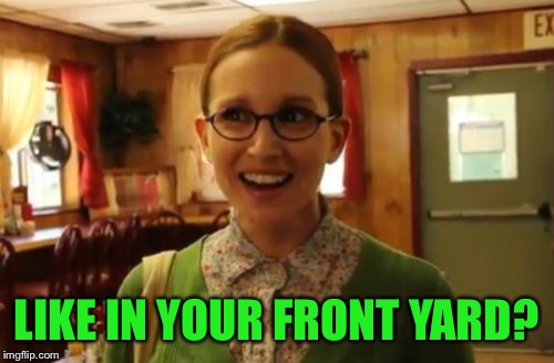 Sexually Oblivious Girlfriend Meme | LIKE IN YOUR FRONT YARD? | image tagged in memes,sexually oblivious girlfriend | made w/ Imgflip meme maker