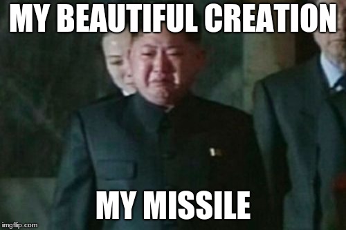 Kim Jong Un Sad Meme | MY BEAUTIFUL CREATION; MY MISSILE | image tagged in memes,kim jong un sad | made w/ Imgflip meme maker