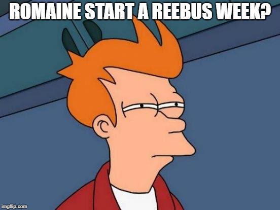 Futurama Fry Meme | ROMAINE START A REEBUS WEEK? | image tagged in memes,futurama fry | made w/ Imgflip meme maker