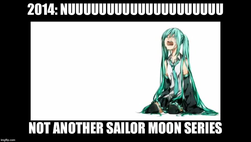 crying miku hatsune | 2014: NUUUUUUUUUUUUUUUUUUUU; NOT ANOTHER SAILOR MOON SERIES | image tagged in crying miku hatsune | made w/ Imgflip meme maker
