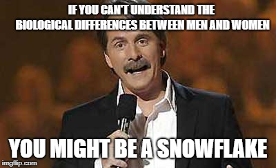 Twitter has declared a war on biology! | IF YOU CAN'T UNDERSTAND THE BIOLOGICAL DIFFERENCES BETWEEN MEN AND WOMEN; YOU MIGHT BE A SNOWFLAKE | image tagged in jeff foxworthy you might be a redneck,memes,funny,transgender,twitter,snowflakes | made w/ Imgflip meme maker