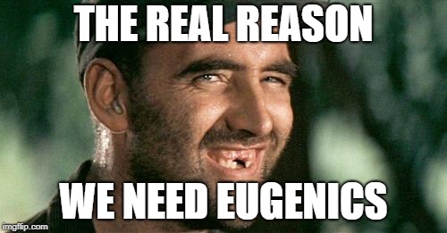 Deliverance HIllbilly |  THE REAL REASON; WE NEED EUGENICS | image tagged in deliverance hillbilly | made w/ Imgflip meme maker