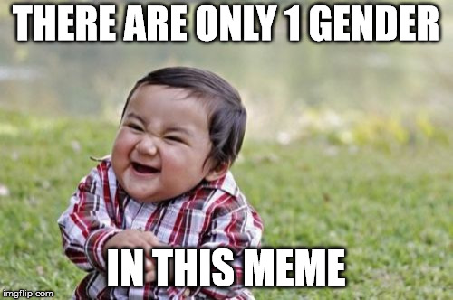 Evil Toddler Meme | THERE ARE ONLY 1 GENDER IN THIS MEME | image tagged in memes,evil toddler | made w/ Imgflip meme maker