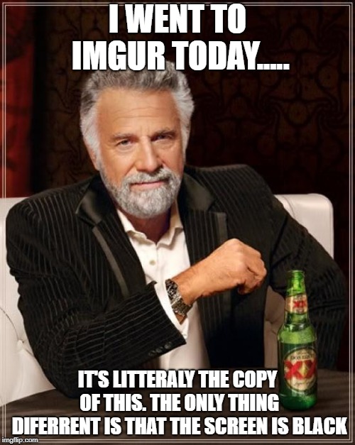 The Most Interesting Man In The World Meme | I WENT TO IMGUR TODAY..... IT'S LITTERALY THE COPY OF THIS. THE ONLY THING DIFERRENT IS THAT THE SCREEN IS BLACK | image tagged in memes,the most interesting man in the world | made w/ Imgflip meme maker