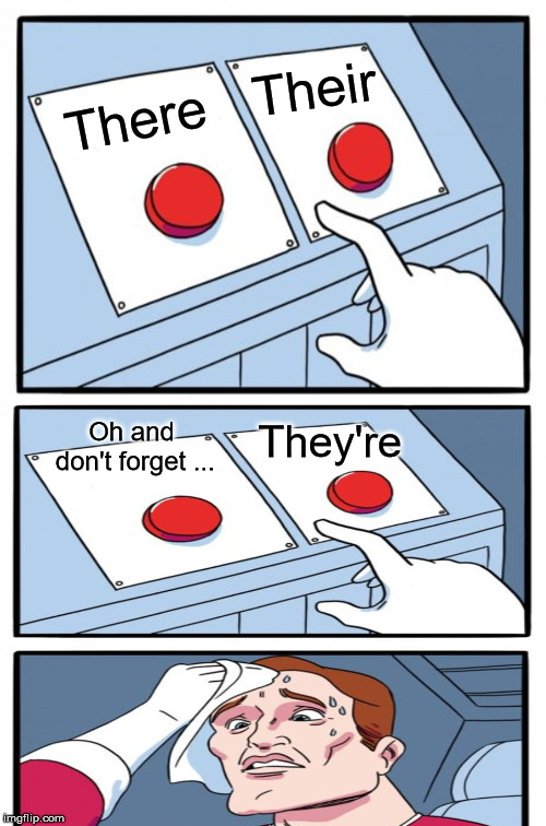 The most difficult choice for some people | Their; There; They're; Oh and don't forget ... | image tagged in grammar | made w/ Imgflip meme maker