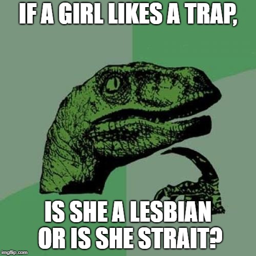 Philosoraptor Meme | IF A GIRL LIKES A TRAP, IS SHE A LESBIAN OR IS SHE STRAIT? | image tagged in memes,philosoraptor | made w/ Imgflip meme maker
