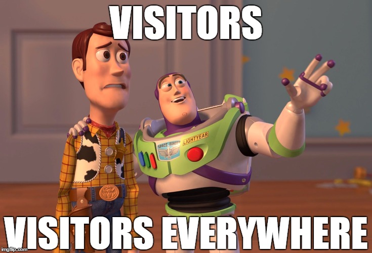 visitors | VISITORS; VISITORS EVERYWHERE | image tagged in memes,x x everywhere | made w/ Imgflip meme maker