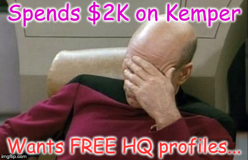 Captain Picard Facepalm Meme | Spends $2K on Kemper; Wants FREE HQ profiles... | image tagged in memes,captain picard facepalm | made w/ Imgflip meme maker