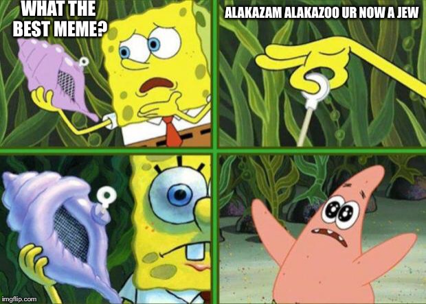 Magic Conch | WHAT THE BEST MEME? ALAKAZAM ALAKAZOO UR NOW A JEW | image tagged in magic conch | made w/ Imgflip meme maker
