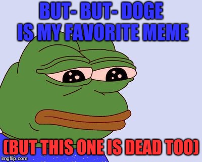 Pepe the Frog | BUT- BUT- DOGE IS MY FAVORITE MEME (BUT THIS ONE IS DEAD TOO) | image tagged in pepe the frog | made w/ Imgflip meme maker
