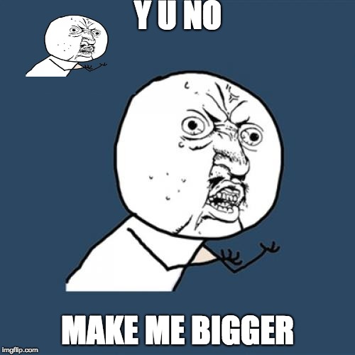 Y U No | Y U NO; MAKE ME BIGGER | image tagged in memes,y u no | made w/ Imgflip meme maker