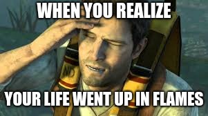 LifeWentUpInFlames | WHEN YOU REALIZE; YOUR LIFE WENT UP IN FLAMES | image tagged in funny | made w/ Imgflip meme maker