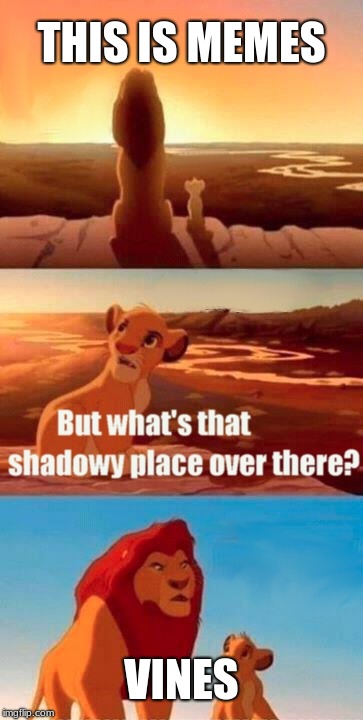 Simba Shadowy Place Meme | THIS IS MEMES; VINES | image tagged in memes,simba shadowy place | made w/ Imgflip meme maker
