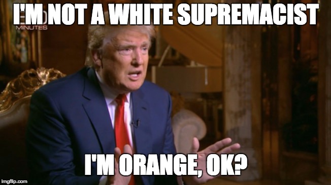 Orange Supremacy | I'M NOT A WHITE SUPREMACIST; I'M ORANGE, OK? | image tagged in trump denial,orange trump,memes,trump | made w/ Imgflip meme maker