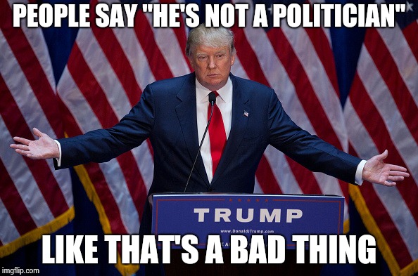 Donald Trump | PEOPLE SAY "HE'S NOT A POLITICIAN" LIKE THAT'S A BAD THING | image tagged in donald trump | made w/ Imgflip meme maker
