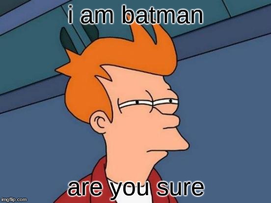 Futurama Fry Meme | i am batman; are you sure | image tagged in memes,futurama fry | made w/ Imgflip meme maker