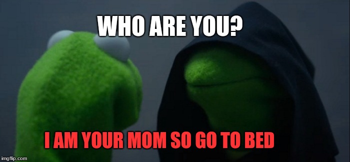 Evil Kermit Meme | WHO ARE YOU? I AM YOUR MOM SO GO TO BED | image tagged in memes,evil kermit | made w/ Imgflip meme maker