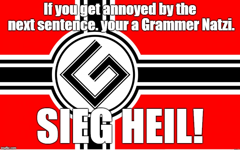 grammar nazi flag | If you get annoyed by the next sentence. your a Grammer Natzi. SIEG HEIL! | image tagged in grammar nazi flag | made w/ Imgflip meme maker