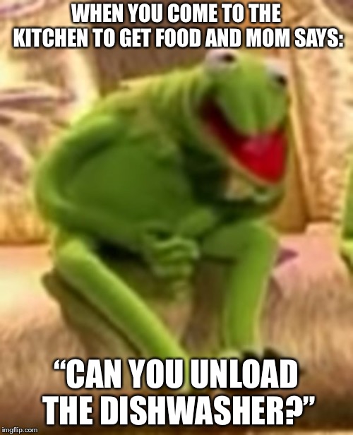 im okay YEP | WHEN YOU COME TO THE KITCHEN TO GET FOOD AND MOM SAYS:; “CAN YOU UNLOAD THE DISHWASHER?” | image tagged in im okay yep | made w/ Imgflip meme maker