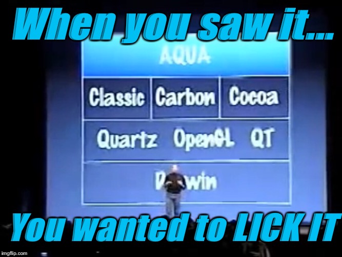 When you saw it you wanted to LICK IT | When you saw it... You wanted to LICK IT | image tagged in steve jobs,aqua | made w/ Imgflip meme maker