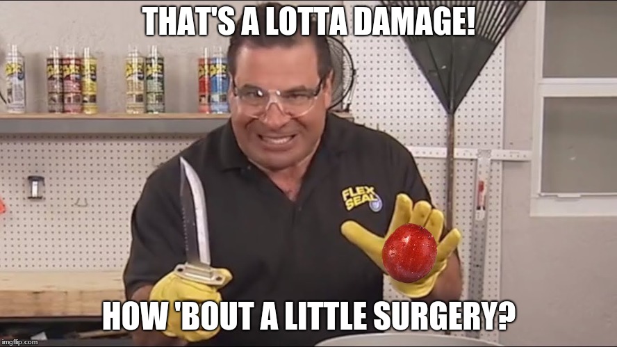 They did surgery on a grape. | THAT'S A LOTTA DAMAGE! HOW 'BOUT A LITTLE SURGERY? | image tagged in phil swift,thats a lotta damage,grape,they did surgery on a grape | made w/ Imgflip meme maker