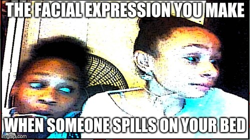 THE FACIAL EXPRESSION YOU MAKE; WHEN SOMEONE SPILLS ON YOUR BED | image tagged in that face tho | made w/ Imgflip meme maker