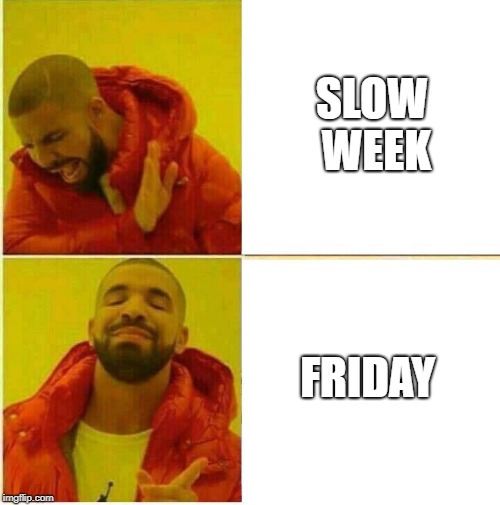 Finally Friday  | SLOW WEEK; FRIDAY | image tagged in drake hotline approves,friday,slow,weekdays,drake meme,approves | made w/ Imgflip meme maker