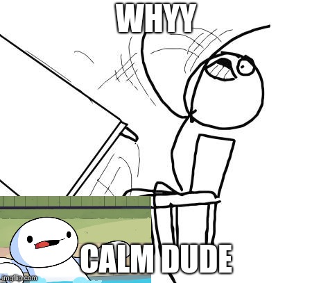 Table Flip Guy | WHYY; CALM DUDE | image tagged in memes,table flip guy | made w/ Imgflip meme maker