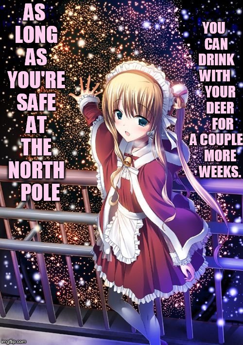 AS LONG AS YOU'RE SAFE AT THE NORTH   POLE YOU    CAN    DRINK   WITH      YOUR    DEER      FOR A COUPLE    MORE    WEEKS. | made w/ Imgflip meme maker