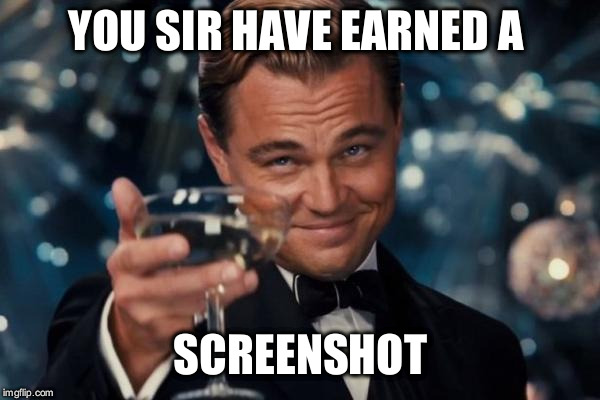 Leonardo Dicaprio Cheers Meme | YOU SIR HAVE EARNED A SCREENSHOT | image tagged in memes,leonardo dicaprio cheers | made w/ Imgflip meme maker