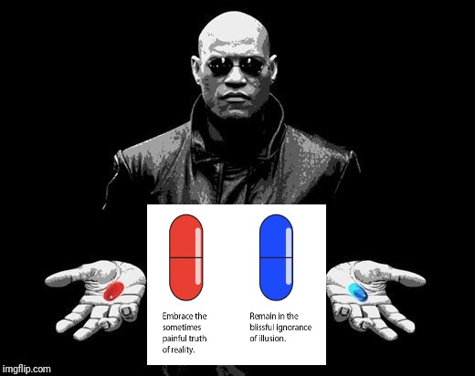 Reality vs Illusion | image tagged in red pill blue pill,morpheus,democrat,republican,reality | made w/ Imgflip meme maker