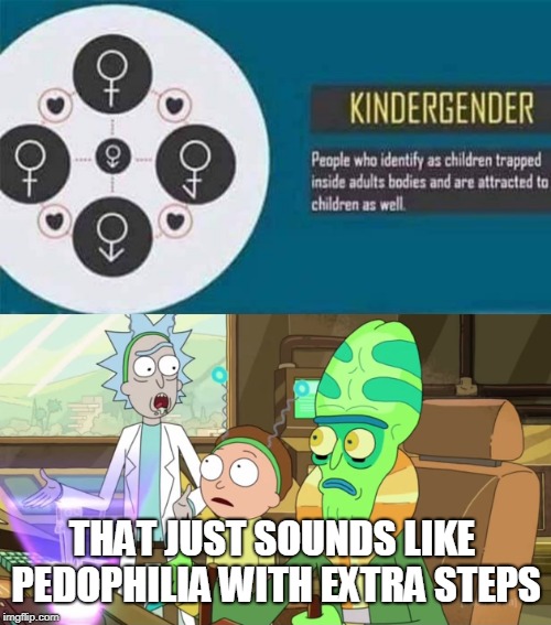 Remember when our society would not have tolerated this "stuff"?  | THAT JUST SOUNDS LIKE PEDOPHILIA WITH EXTRA STEPS | image tagged in gender confusion,pedophilia,remember when,memes,rick and morty extra steps | made w/ Imgflip meme maker