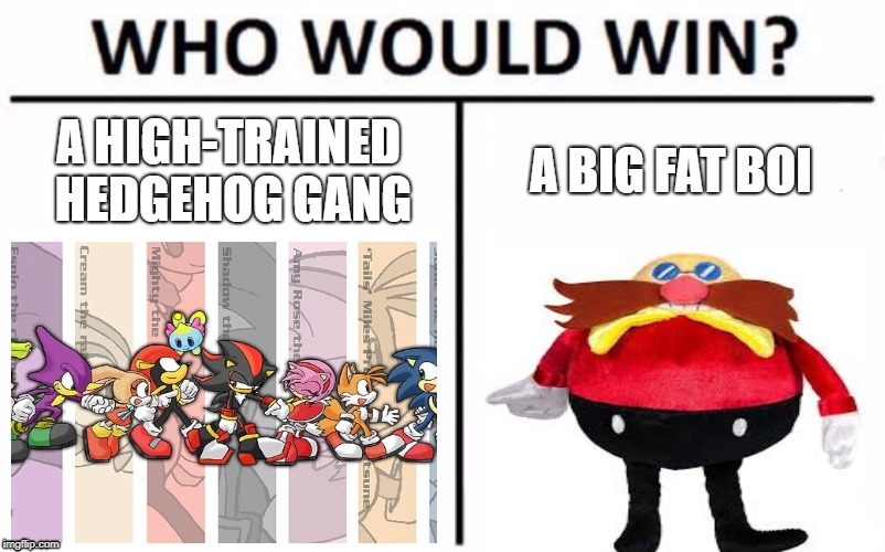 Who Would Win? | A HIGH-TRAINED HEDGEHOG GANG; A BIG FAT BOI | image tagged in memes,who would win | made w/ Imgflip meme maker