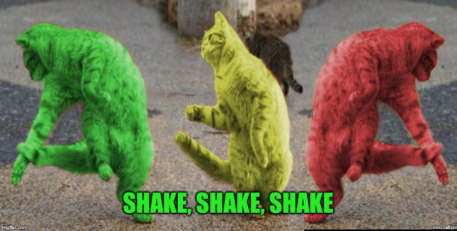 Three Dancing RayCats | SHAKE, SHAKE, SHAKE | image tagged in three dancing raycats | made w/ Imgflip meme maker