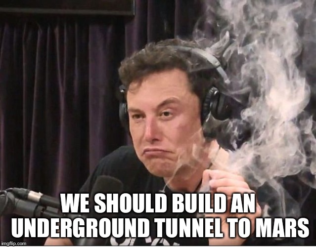 Elon Musk smoking a joint | WE SHOULD BUILD AN UNDERGROUND TUNNEL TO MARS | image tagged in elon musk smoking a joint | made w/ Imgflip meme maker