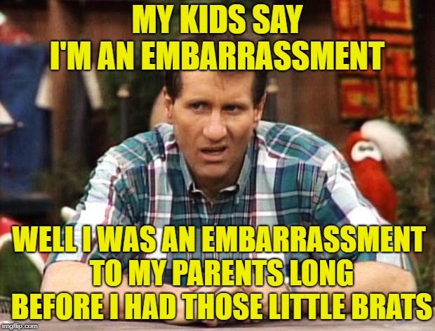 Got to give credit where credit is due | MY KIDS SAY I'M AN EMBARRASSMENT; WELL I WAS AN EMBARRASSMENT TO MY PARENTS LONG BEFORE I HAD THOSE LITTLE BRATS | image tagged in al bundy,funny memes,memes,family | made w/ Imgflip meme maker