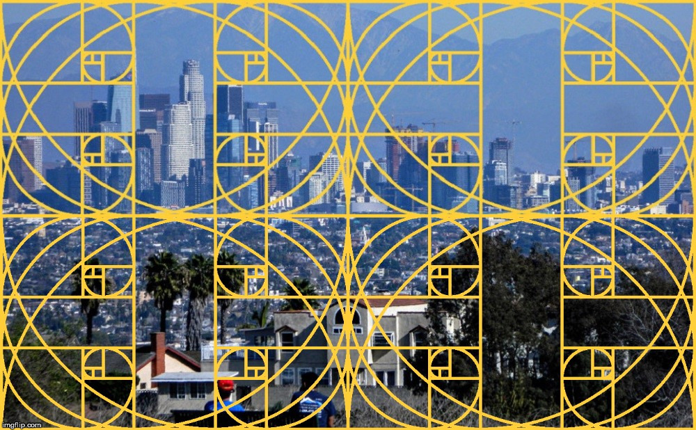 Los Angeles skyline with the Golden Ratio. | image tagged in the golden ratio,los angeles,geometry,life,vision,architecture | made w/ Imgflip meme maker