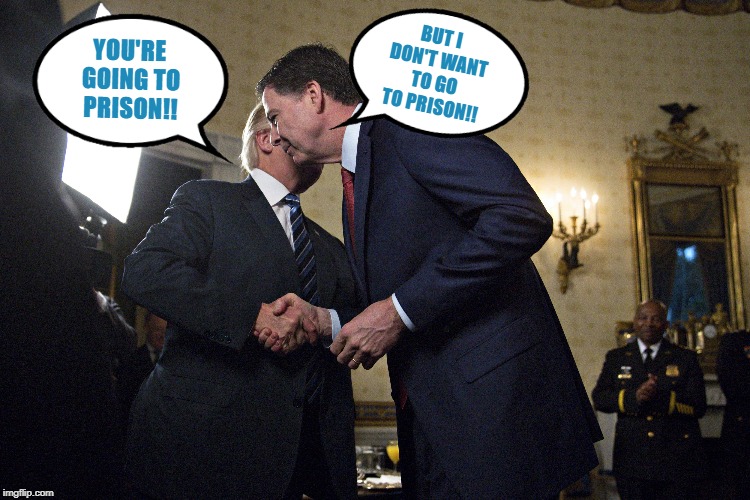 comey | BUT I DON'T WANT TO GO TO PRISON!! YOU'RE GOING TO PRISON!! | image tagged in prison | made w/ Imgflip meme maker