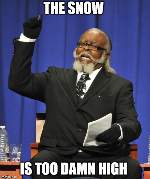 the snow is too damn high | THE SNOW; IS TOO DAMN HIGH | image tagged in too damn high | made w/ Imgflip meme maker