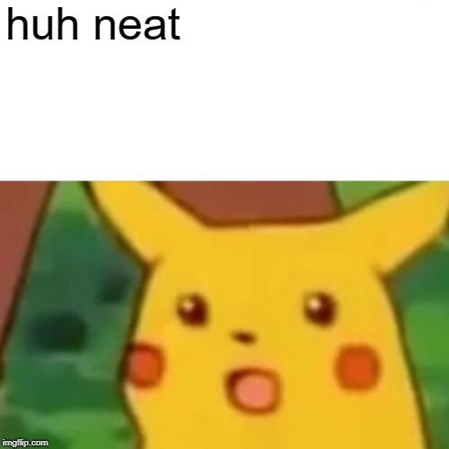 huh neat | image tagged in memes,surprised pikachu | made w/ Imgflip meme maker