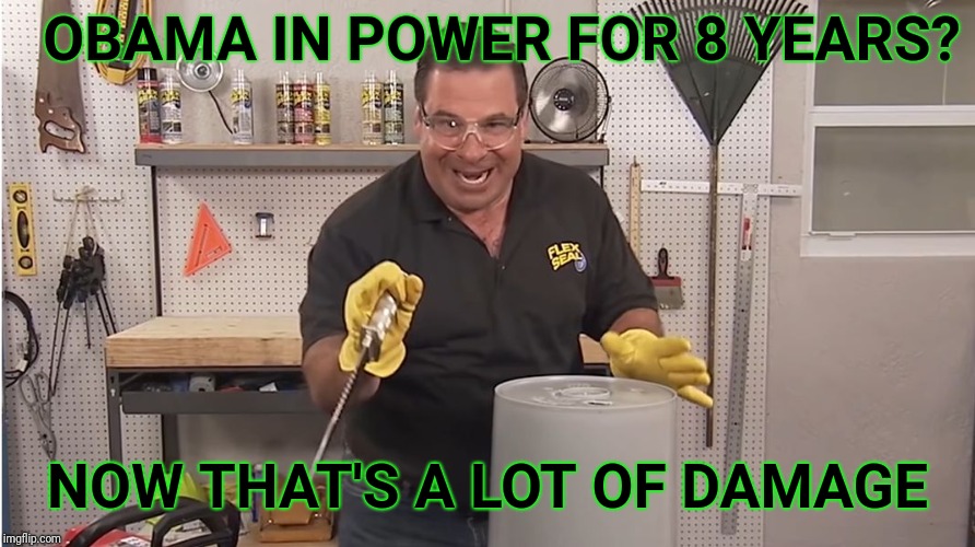 Phil Swift That's A Lotta Damage (Flex Tape/Seal) | OBAMA IN POWER FOR 8 YEARS? NOW THAT'S A LOT OF DAMAGE | image tagged in phil swift that's a lotta damage flex tape/seal,obama | made w/ Imgflip meme maker